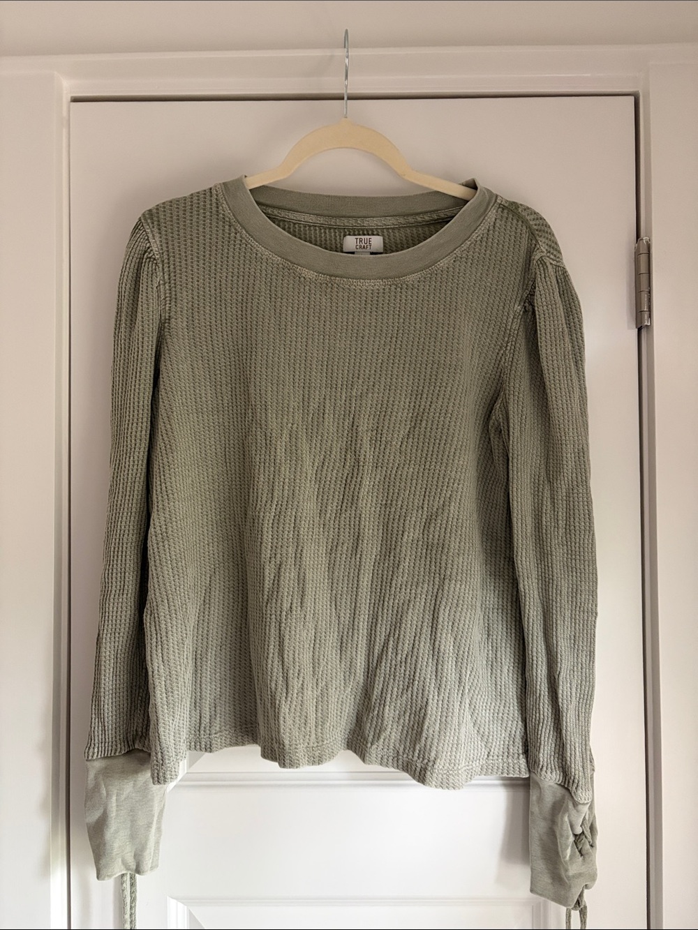💙 True Craft Sage Green Waffle Knit Long Sleeve Top